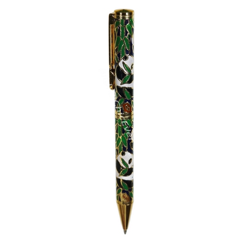 Kugelschreiber Cloisonne Emaille Pandabär & Fussball blau grün gold 5399a